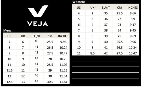 veja shoes size chart
